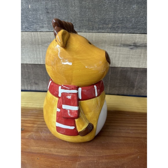 David’s Cookies 9.5” Reindeer Christmas Cookie Jar, Red White Scarf, Ceramic - Picture 3 of 10